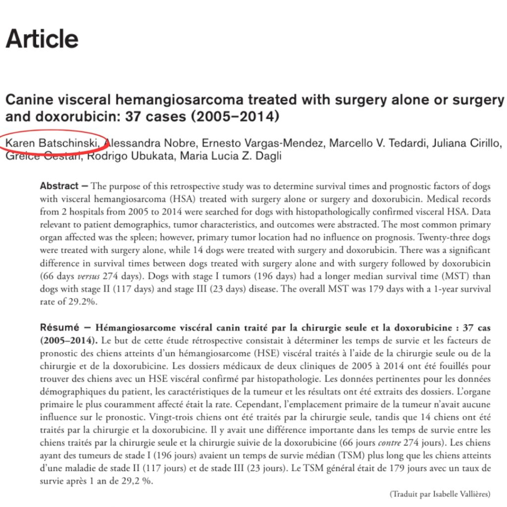 Canine visceral hemangiosarcoma treated with surgery alone or surgery and doxorubicin- 37 cases (2005-2014)
